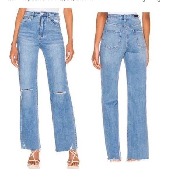 Blank NYC Denim - Blank NYC The Franklin Ribcage Wide Leg Jeans in Sunset Rider Distressed Blue